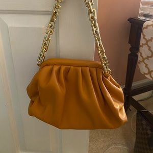 Fall color orange baguette bag with gold chain